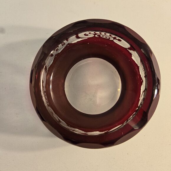 Vintage Egermann Ruby Cut to Clear‎ Glass Ashtray 4 inches - Picture 3 of 5